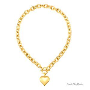 18K Gold Plated Chunky Paperclip Choker Necklace with Lion Head Pendant